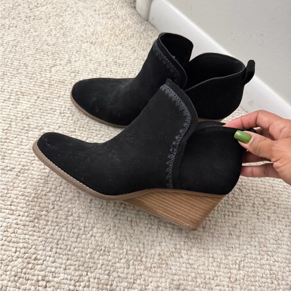 Toms Shoes - Tom’s Black Suede Ankle Booties with Wood Wedge Heel